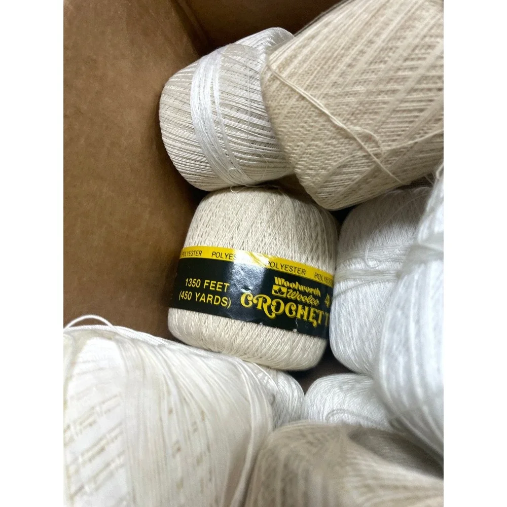 Lot of Polyester Crochet Thread White Cream Beige Assorted Shades Yarn Craft